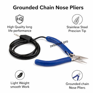 Pince à bec effilé avec mise à la terre – Pince de soudage pour bijoux permanents en acier inoxydable avec câble de mise à la terre - Product Image 2