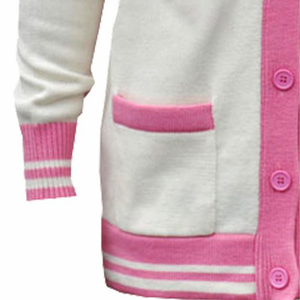 Cardigan classique en tricot pour femme, col en V, manches longues, rose et blanc contrastés, fermeture boutonnée sur toute la longueur, coupe classique, toutes saisons - Product Image 4