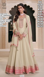 White Aqua Raas Bandhani Traditional Anarkali Dress Bhandhani Dupatta Quick Dry for Women Moonga Silk Floor-Length Party Wear - Product Image 1
