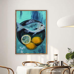 Kitchen Canvas Print Impressionist Lemon and Sardine Painting Modern Wood <b>Frame</b> Wall Decor - Product Image 2