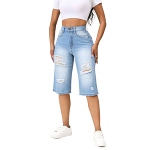 Shorts en jean droits à taille haute de style américain classique, pantalons décontractés pour femmes, vêtements d'été pour équipes professionnelles - Product Image 2