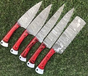 Juego de Cuchillos de Cocina de Acero de Damasco de Alta Calidad, 5 Piezas, Hojas con Punta Caída y Borde Plano, Ba Enterprises, Grado Industrial, 1 Año de Garantía - Product Image 3