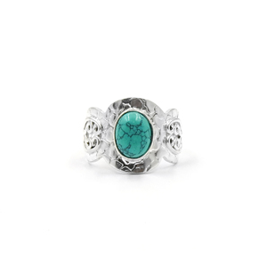 Anillo de Turquesa Hecho a Mano - Piedra Preciosa Ovalada Natural de 7x9mm, 0.3m, Chapado en Plata con Acabado Mate, Estilo Boho, Unisex - Product Image 3