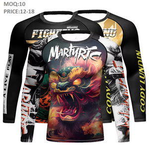 For Men's Compression MMA BJJ Anti-UV Full Sleeve Rashguard Shorts <b>Tight</b> Leggings Set OEM Design Custom Sublimated - Product Image 6