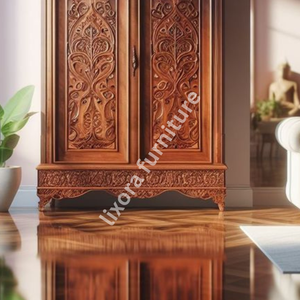 \Luxury Handcrafted Solid Wood 2 Door <b>Wardrobe</b> Ornate Botanical Carving Premium Finish Armoire - Product Image 4