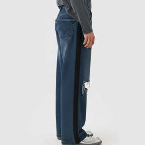 Pantalons en jean baggy déchirés personnalisés avec logo streetwear pour hommes, pantalons en denim respirants et tendance pour hommes - Product Image 6