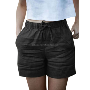 Shorts Casuales de Lino para Mujer, Cintura Elástica con Cordón, Tejido Transpirable, Corte Holgado con Diseño Minimalista para Mayor Comodidad - Product Image 6