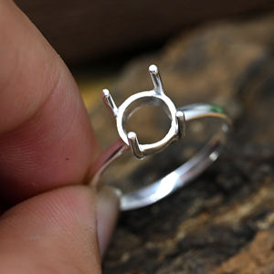 Anillos DIY de Plata 925 Sólida Hechos a Mano, Bañados en Rodio, de 10mm, con Montura Semicerrada de 4 Puntas, en Blanco para Engastar Piedras, Fornituras de Joyería para Recuerdos - Product Image 1