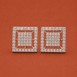 S925 <b>Moissanite</b> Square Frame Cluster <b>Earring</b> with Double Border Design - Product Image 1