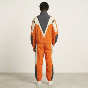 2027 New Design Men's Orange Windbreaker Tracksuit Color Block Zipper Jacket Sweatpants Set Sportswear - Product Image 4