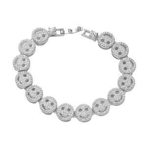 <b>Cute</b> 22k Gold Plated Crystal Smile Face Chain <b>Bracelet</b> Unisex Everyday Wear Bezel Setting Link Style - Product Image 2