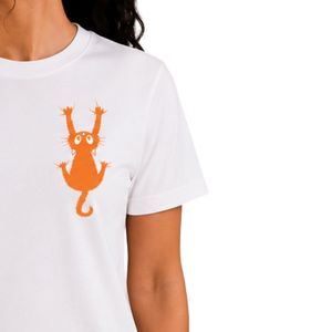 เสื้อยืดผู้หญิงสีขาวแบบกำหนดเอง พิมพ์ลายกราฟิกแมว แขนสั้น คอกลม เสื้อลำลอง ผ้าเนื้อนุ่ม แฟชั่นฤดูร้อน - Product Image 5