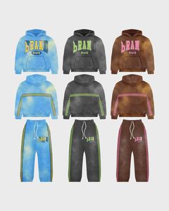 Ensemble de survêtement marron rose de la marque State |   Sweat-shirt surdimensionné et pantalon de jogging |   Ensemble assorti streetwear rayé délavé style universitaire OEM - Product Image 3