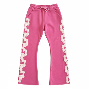 Pantalon de survêtement large pour homme, personnalisé, avec imprimé géométrique et lettres, taille mi-haute avec cordon de serrage, décontracté, 100 % polyester - Product Image 1