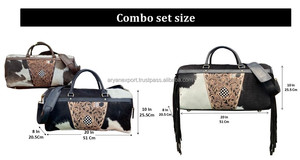 Equipaje de viaje de cuero de vaca genuino Vintage a la moda, conjunto combinado de diseño a cuadros de 2 piezas, bolsa de lona, regalo para mujer - Product Image 2