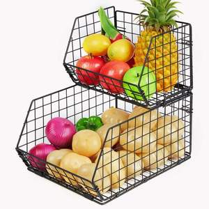 Cesta de Almacenamiento de Frutas y Verduras Personalizada de 2 Niveles, Cestas de Alambre para Montar en la Pared, Cesta Organizadora de Cocina Apilable y Desmontable para Encimera - Product Image 5