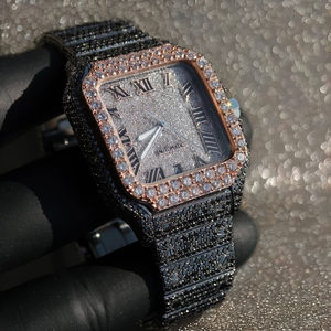 Iced Out Black Diamond <b>Watch</b> with Rose Gold Bezel Square Automatic <b>Mechanical</b> <b>Watch</b> Full Bling Hip Hop Jewelry for Men - Product Image 6