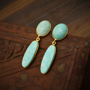 Natural Amazonite and 18K <b>Gold</b>-Filled Luxury <b>Dangle</b> <b>Earrings</b> Elegant Drop Design-Gift for Her - Product Image 3