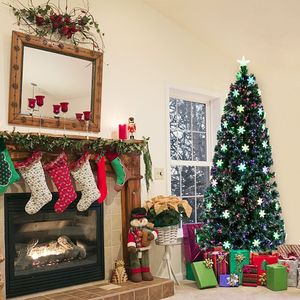 Albero di Natale Artificiale Pre-Illuminato 2,1m con Luci in Fibra Ottica Multicolore, 290 Rami, Decorazione Natalizia Realistica - Product Image 2