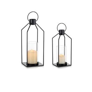 Grandes lanternes à bougies décoratives pour l'intérieur et l'extérieur, avec verre transparent, porte-bougies en métal vintage avec finition noire - Product Image 2