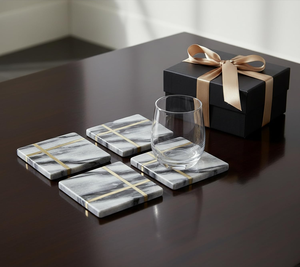 Collection de sous-verres en marbre naturel de designer avec accent en laiton – Ensemble de tapis à boissons durables, prêts pour cadeaux personnalisés, qualité export en gros - Product Image 1
