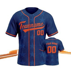 Camiseta de béisbol personalizada, camiseta de manga corta con botones para hombres y mujeres, color azul marino, naranja, nombre personalizado impreso - Product Image 1