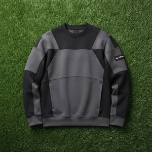 <b>Men's</b> Black <b>Grey</b> Panelled Crewneck <b>Sweatshirt</b> Utility Style Pullover Casual Streetwear Long Sleeve Custom <b>Sweatshirt</b> - Product Image 5