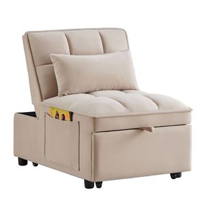 4-in-1 Multi-Function Tufted Single <b>Sofa</b> <b>Bed</b> with Storage Pockets Adjustable Backrest Pillows <b>Pull</b>-<b>Out</b> Feature - Product Image 4