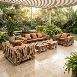 Handcrafted outdoor wicker <b>rattan</b> patio <b>sofa</b> set cushioned <b>sofa</b> armchairs coffee table furniture lounge setup product item - Product Image 4