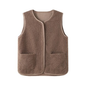 Ladies Fuzzy Woolen Sherpa <strong>Lined</strong> Sleeveless Vest Zipper Closure Waterproof Fleece <strong>Gilet</strong> with Pockets for Layering - Product Image 5