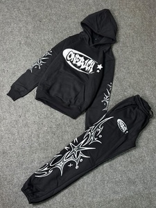 Custom Men Hoodie Tracksuit Set 100% Cotton Flannel Pullover Jogger <b>Pants</b> <b>Y2K</b> Streetwear - Product Image 1