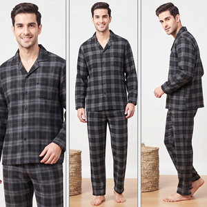 High Quality Waterproof 2 in 1 Flannel Tracksuit Unisex Button <b>Down</b> Plaid Shirt Night <b>Trouser</b> Pajama Set 100% Polyester - Product Image 4
