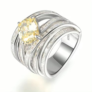 925 <b>Silver</b> <b>Band</b> <b>Ring</b> with Yellow Cubic Zirconia Luxury Fashion Jewelry for Parties and Anniversaries - Product Image 1
