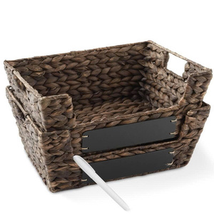 Paniers de rangement ovales en jonc de mer avec poignées en bois, bacs tissés - Product Image 3
