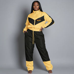 Women's Yellow <b>Black</b> Color <b>windbreaker</b> Tracksuit Full Sleeve Stand Collar Loose Fit Streetwear Quick Dry and reasonable prices - Product Image 1