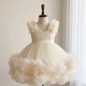 Robe de fête pour bébé en tulle blanc uni avec volants, sans manches, longueur genou, style princesse, tutu pour fillettes, Tutupetti Vietnam - Product Image 2