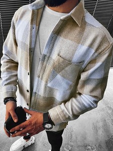 Camisa de Franela a Cuadros para Hombre, Diseño Elegante, Corte Holgado, Estilo Gentleman - Product Image 4