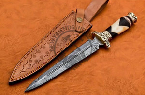 Nuevo Cuchillo de Hoja Fija de Acero de Damasco de Doble Filo, Cuchillo de Caza Dogger, Cuchillo de Caza Coleccionable con Mango Ornamentado, Cuchillo de Supervivencia - Product Image 3