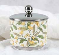 Boîte à dattes décorative en acier inoxydable émaillé jaune crème à motif floral, pot de service pour collations, conteneur à bonbons avec couvercle pour cadeaux du Ramadan