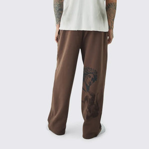 Pantalon de survêtement vintage marron imprimé pour homme, coupe droite, taille élastique, décontracté, pour l'automne, style urbain - Product Image 2