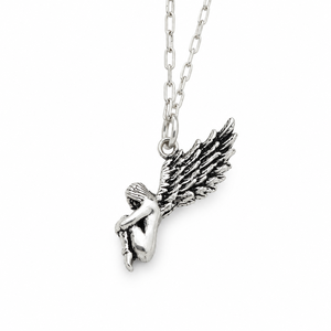 Pendentif ange gardien en argent sterling 925, figurine d'ange ailé, sculpture vintage, bijoux religieux pour femmes et hommes - Product Image 2