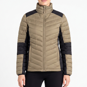 Manufacture Quilted <b>Padded</b> Jacket With Contrast Color Panels Stand Collar Full Sleeve Zipper Closure Winter Warm <b>Padded</b> Jackets - Product Image 1