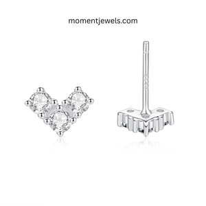 Elegant V Shape Moissanite <b>Stud</b> Earrings Luxury Rhodium Plated 925 Sterling <b>Silver</b> Ear <b>Studs</b> Round Gemstone Inlay Women Simple - Product Image 2