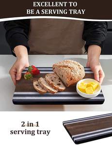 Marble Acacia Wood Charcuterie Board Cheese Serving Tray with <b>Black</b> and White Marble <b>Edges</b> for Kitchen Entertaining - Product Image 2