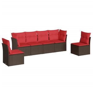 Juego de sofás de patio de ratán sintético marrón de 6 piezas con cojines, muebles duraderos para exteriores - Product Image 2