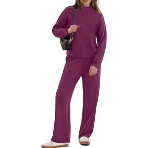 ชุดเซ็ตสองชิ้นสำหรับผู้หญิง ชุดลำลองฤดูใบไม้ผลิ เสื้อคอเต่าและกางเกงขายาวทรงกว้าง ชุดเที่ยวพักผ่อนและเดินทางสุดเก๋ - Product Image 2