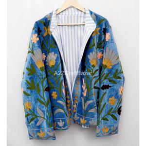 New Trenditional Hand Embroidery <b>Velvet</b> Women's <b>Jacket</b> with Floral Pattern Mandarin Collar Cotton Lining-All Season Fashion Coat - Product Image 2