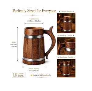 Handmade <b>Vintage</b> Eco-Friendly Stainless Steel Wood Handgrip Beer <b>Mug</b> with Gift Box 6-12 Hours Thermal Insulation for Tea & Gifts - Product Image 1
