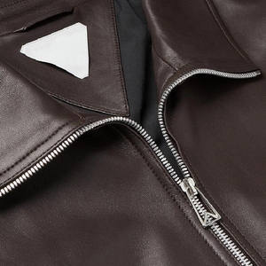 Men's OEM Service Burgundy <b>Leather</b> Bomber <b>Jacket</b> Turn-down Collar Zipper Closure Regular Length Solid Color Available For Sale - Product Image 3