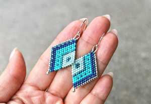 Handwoven Pink Diamond Seed Bead Dangle <b>Earrings</b> Geometric Boho Lightweight Handmade Statement Fashion Jewelry Gift For Women - Product Image 2